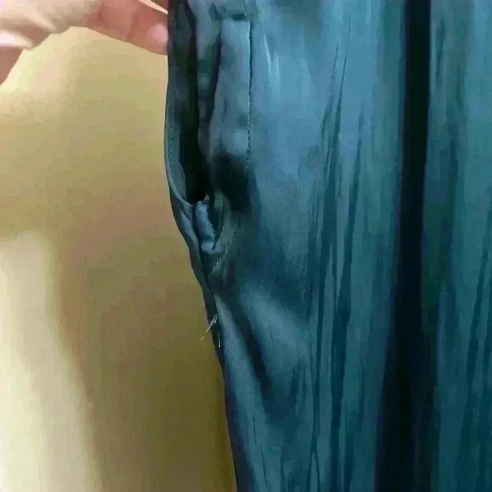 Old Navy Satin Feel Half Button Short Sleeve Forest Green Bluish Blouse Size XL - Picture 7 of 7